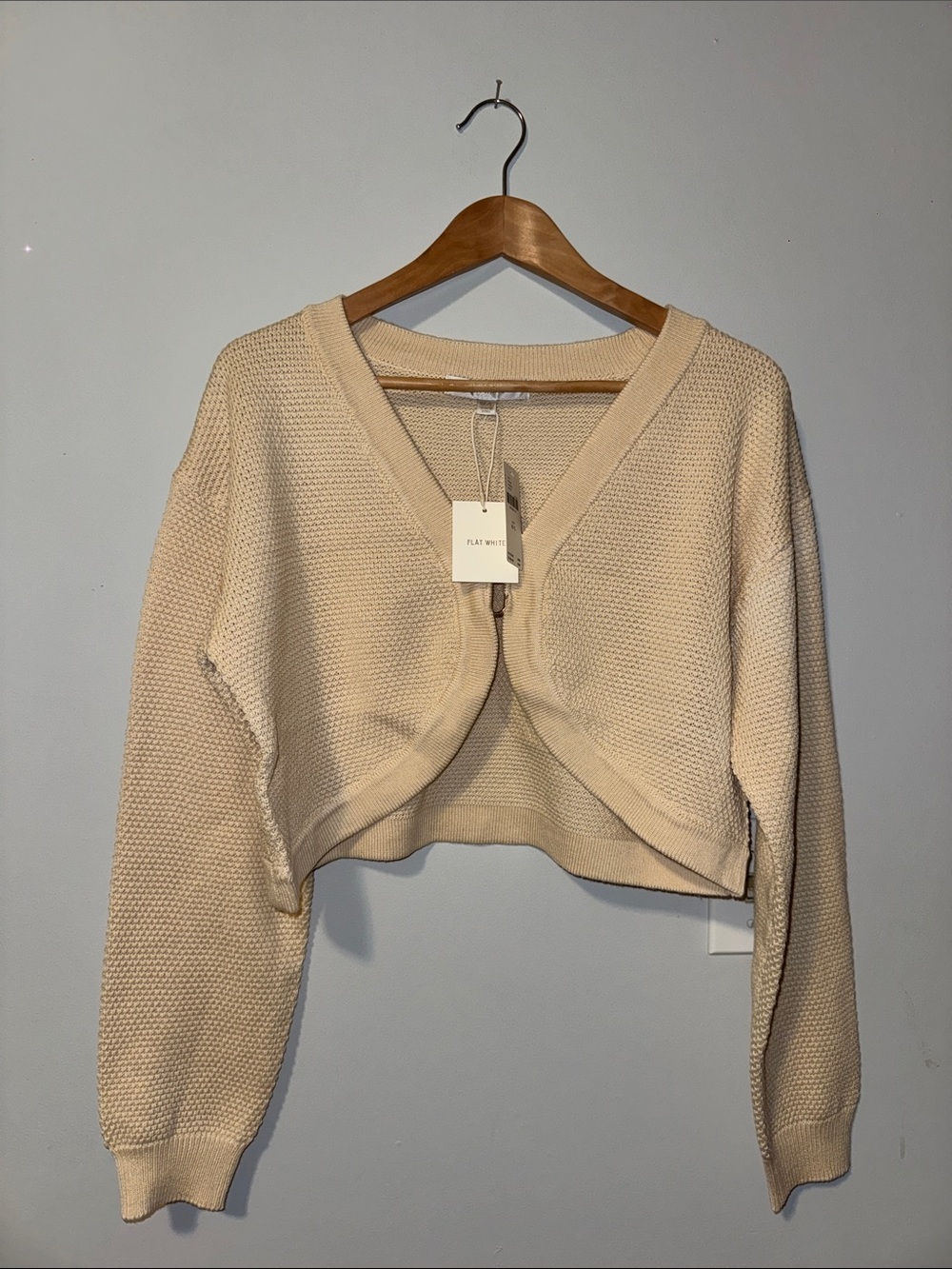 Anthropologie Beige Cropped V-Neck Knit Cardigan